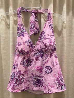 Lands' End Pink & Purple Floral Halter Tankini Swimsuit Top